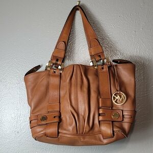 Michael Kors Leather Purse Harness Luggage Grab Bag Satchel Whiskey Orange Gold